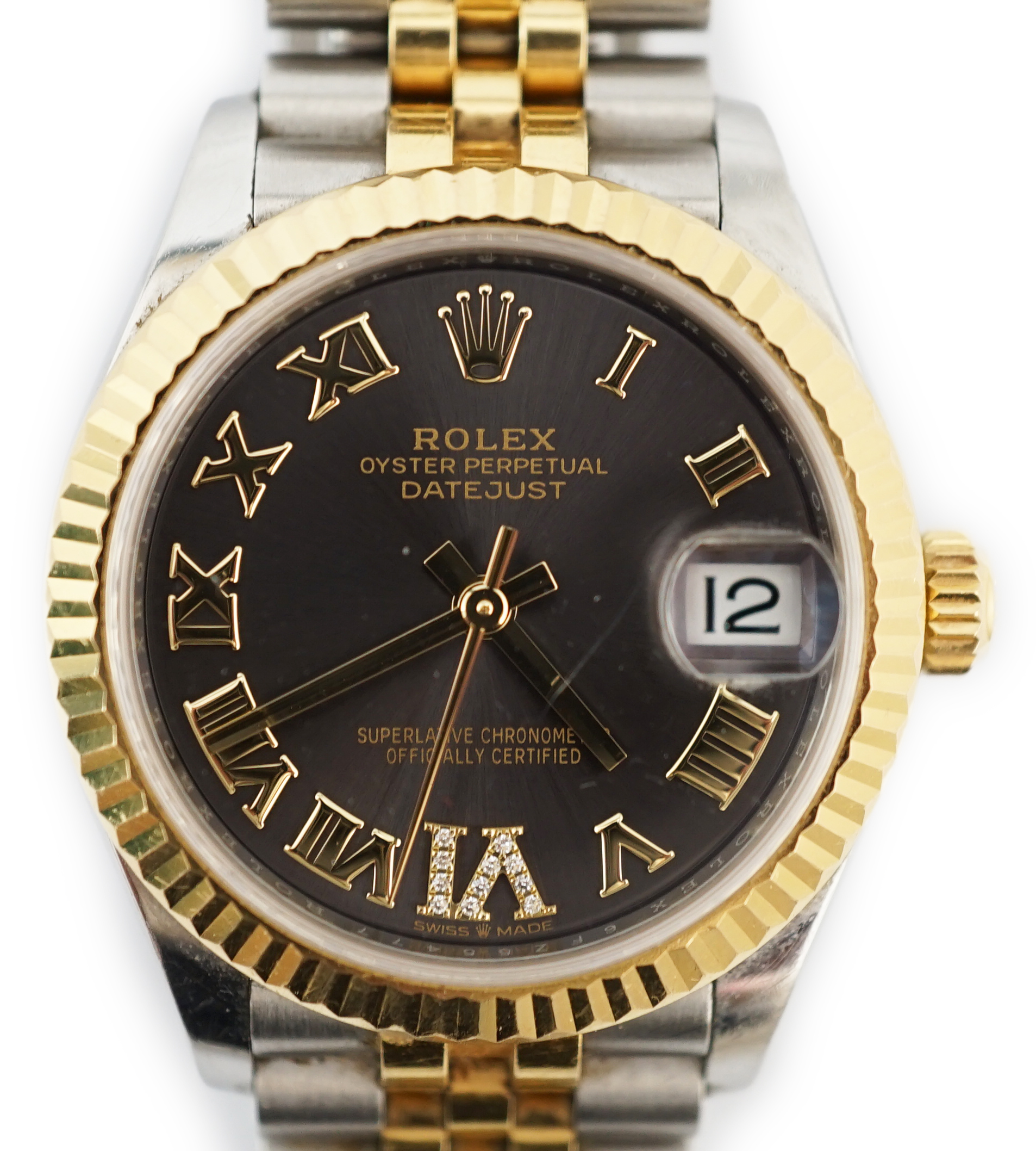 A lady's modern 18ct gold and stainless steel Rolex Oyster Perpetual Datejust wrist watch, on an 18ct gold and stainless steel Rolex bracelet with deployment clasp